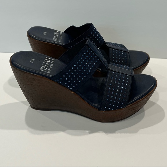 Italian Shoemakers Shoes - Italian Shoemakers Platform Blue Bedazzled wedge Sandals Size 8.5 M